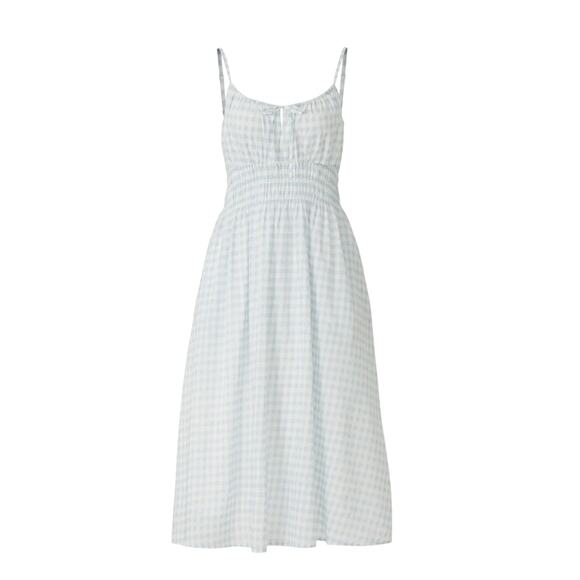Tory Burch Blue White Gingham Beach Midi Dress MEDIUM Dorthy Ruffle Cottage $298 - Picture 2 of 9